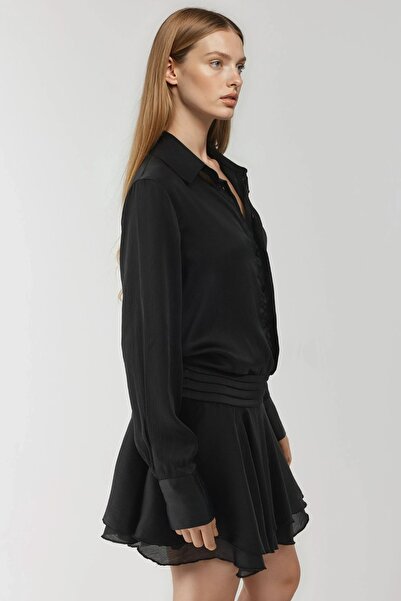 Hiccup Shirt Collar Long Sleeve Ruffle Mini Dress