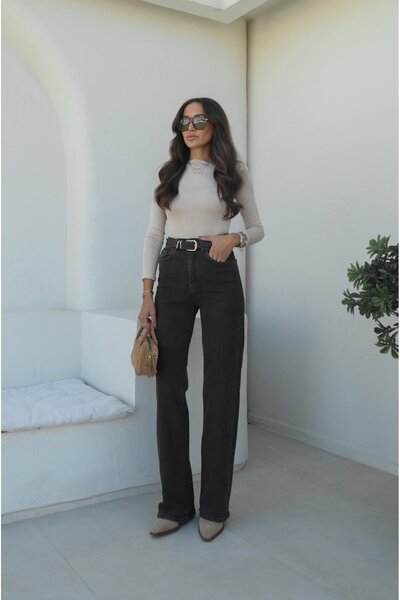 Havoş Bitter Brown Belted High Waist Jeans