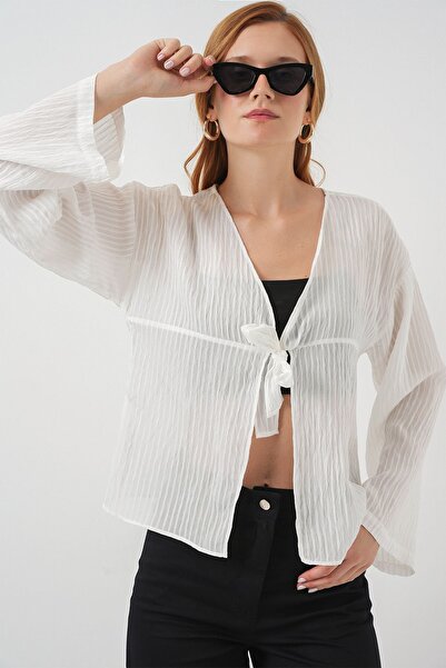 Hiccup Bdart Bow Tie-Up V-Neck Blouse