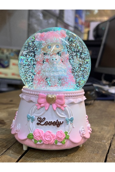 nesever store Mega Boy Sevimli Kız Kar Küresi Işıklı Müzikli Kar Püskürtmeli ...