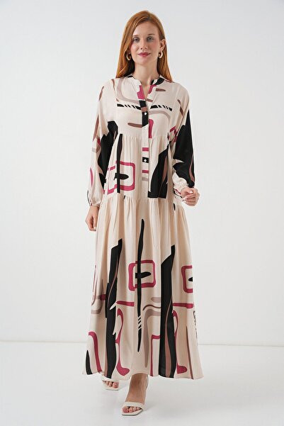 Hiccup Bdart Buttoned V-Neck Patterned Maxi Dress