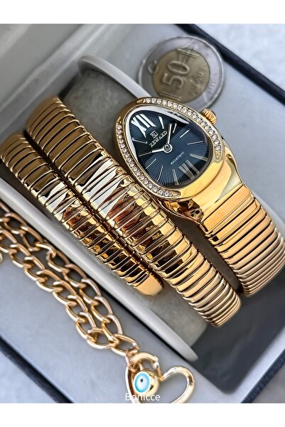 Reward Kalından İnceye Doğru Taşlı Yılan Saat (2 Tur),Kibar Kasa (24 Çap),3 ATM Yeşil ÇELİK Kordon