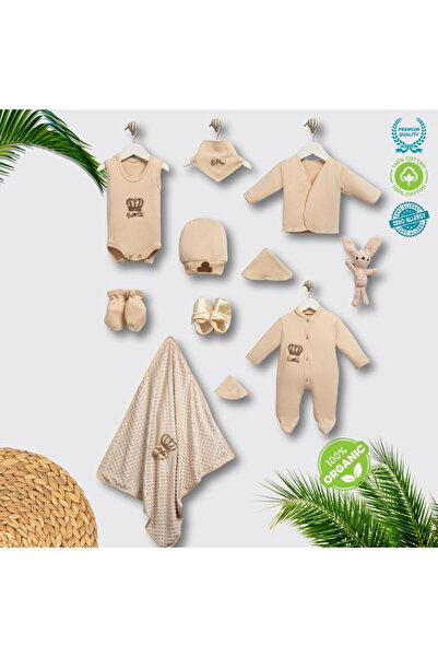 ConconBebe YENİDOĞAN ORGANİK PAMUKLU 10’LU BEBEK HASTANE ÇIKIŞ SETİ TAÇLI İŞLEMELİ - DOĞAL, PREMIUM KALİTE