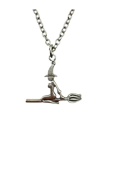 Herşey Nota Unisex Necklace with Witch Figure and Broom – Gothic, Mystical and Magical Design with 60 cm Chain