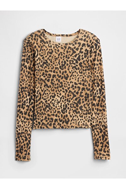 GAP Kız Çocuk Kahverengi Fitilli Pointelle T-Shirt