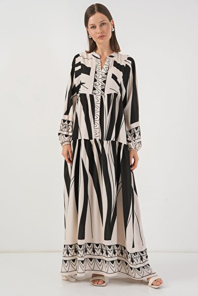 Hiccup Bdart Buttoned V-Neck Patterned Maxi Dress