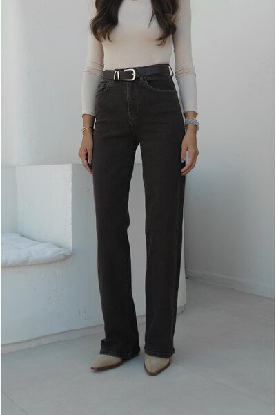 Havoş Bitter Brown Belted High Waist Jeans