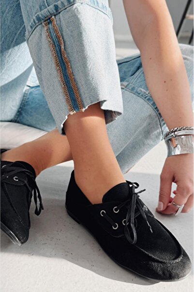 I Love Shoes Maltra Kadın Oxford Ayakkabı Siyah Süet