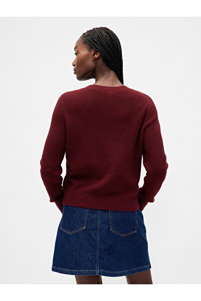GAP Kadın Bordo Logo Intarsia Kazak