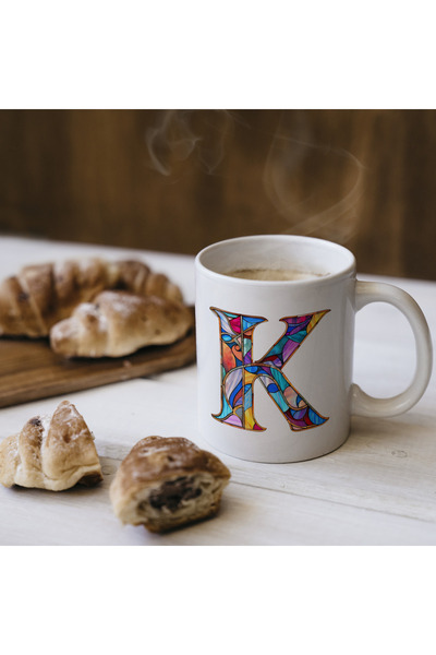 Kupa كوب بحرف K سعة 330 مل - هدية مخصصة بالاسم/الحرف، تصميم حروف ملونة