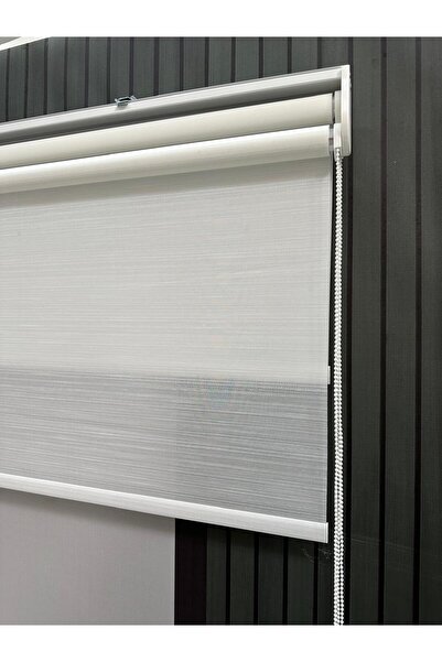 Lotus Çift Mekanizmalı Naturel Keten Tül ve Stor Perde - Tülv2