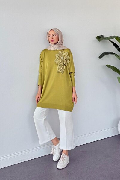 Şulemoda Giyim Mercerized Floral Tunic Oil Green