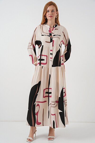 Hiccup Bdart Buttoned V-Neck Patterned Maxi Dress