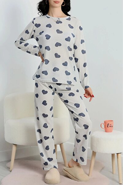 DAS KLEID Pajama Set Crew Neck Long Sleeve Black Striped