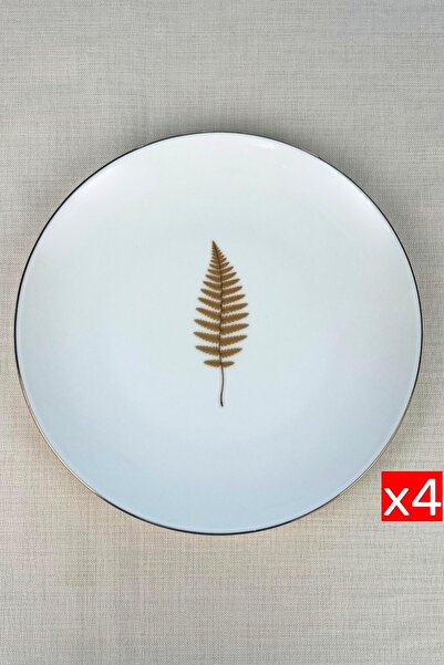 tabakevi Tabak Evi Porselen Natura Fern Altın Yaldız Servis Tabağı 24,50cm 4 lü