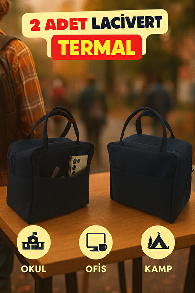 SürLaz 2 Pieces Navy Blue Thermal Lunch Box, Ideal for School Office Camping ...