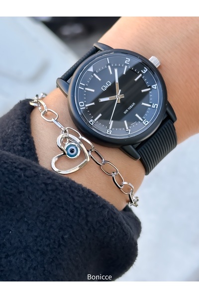 Q&Q Black Silicone Cord with Numbers, Suitable for Pool Sea Use 10 Atm Women's Wristwatch Bracelet