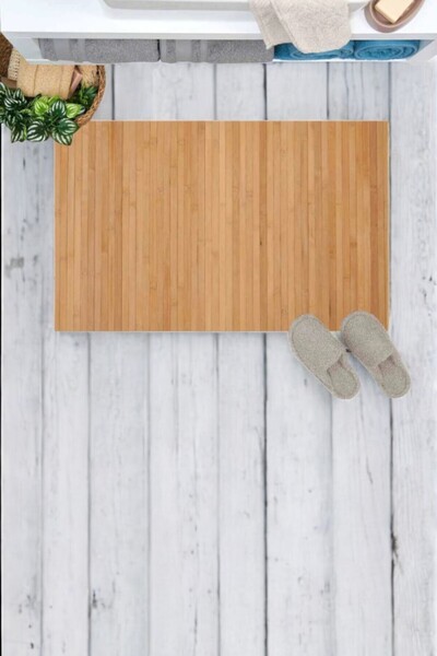 ellahomedekor Banyo Mutfak Lavabo Temizlenebilir Şık Çok Amaçlı 40 x 70 cm Ahşap Paspas Doğal