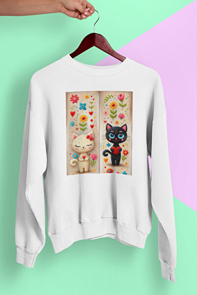 MAGORS STIL-X SWEATSHIRT OVERSIZE UNISEX CU Gâtul rotund, cu imprimeu cu pisi...