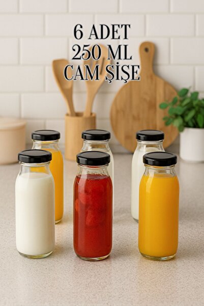 Rotanev 6 Adet 250 ml Beslenme Şeffaf Meyve Suyu, Meşrubat, Limonata Şişesi S...