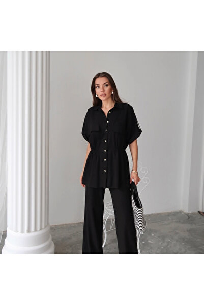 gl00my Stylish Waist Drawstring Detailed Set - Black