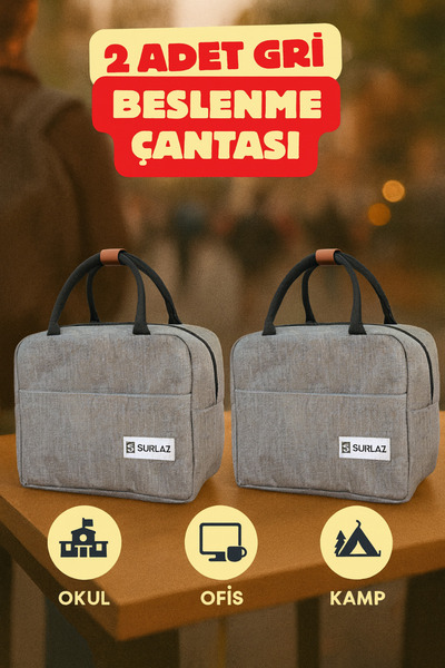 SürLaz 2 قطعة حقيبة غداء حرارية رمادية اللون تحافظ على الحرارة لمدة 6/8 ساعات...