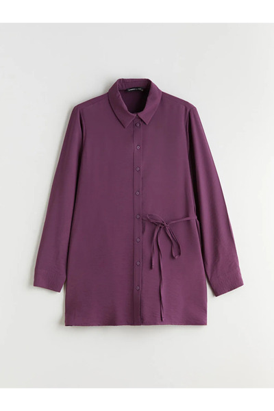 LC Waikiki Γυναικείο πουκάμισο τουνίκ LCWAIKIKI Classic Purple με δέσιμο στη μέση