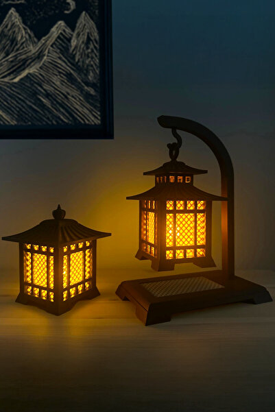 Obaco Dekoratif Işıklı Fener Biblo Seti, 2li Mıknatıs Kapaklı Dekorasyon Obje...