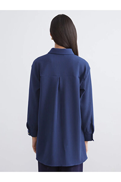 LC Waikiki LCW Modest Lacivert Oversize Kadife Kadın Gömlek Tunik