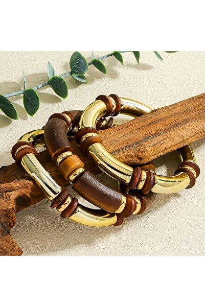 GÜNEBAKAN AKSESUAR Ahşap Boncuklu Bileklik kahverengi