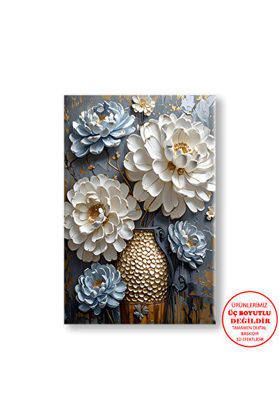 Harikabirev KANVAS-DUVAR-SALON TABLOSU YAĞLI BOYA EFEKTLİ BEYAZ ÇİÇEK-01 |TEK...