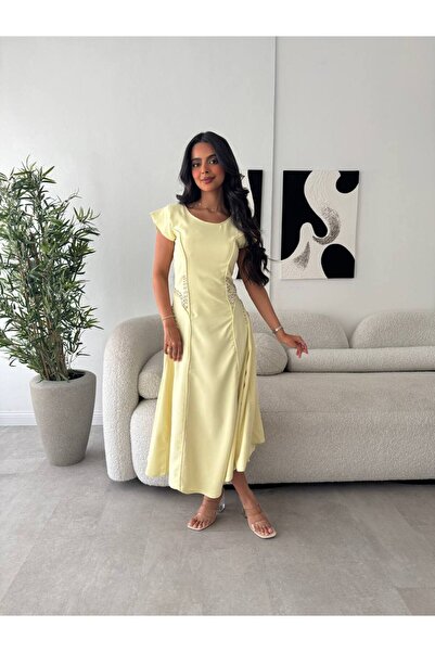 Generic Lemon midi dress with soft beaded accents Lemon midi dress with soft beaded accents