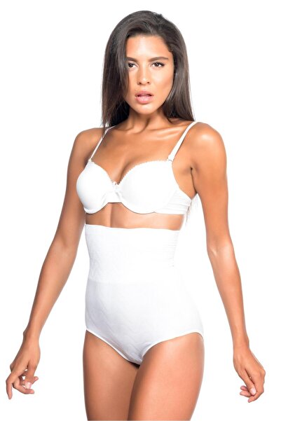 Emay White Mi 2079 High Waist Patterned Double Slip Corset