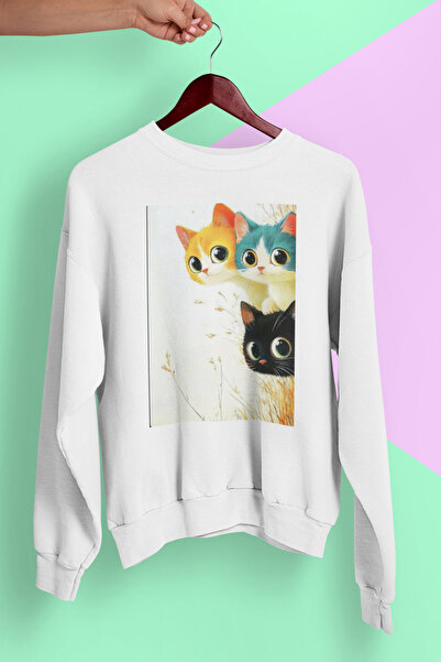 MAGORS STIL-X SWEATSHIRT OVERSIZE UNISEX CU Gâtul rotund, cu imprimeu cu pisi...