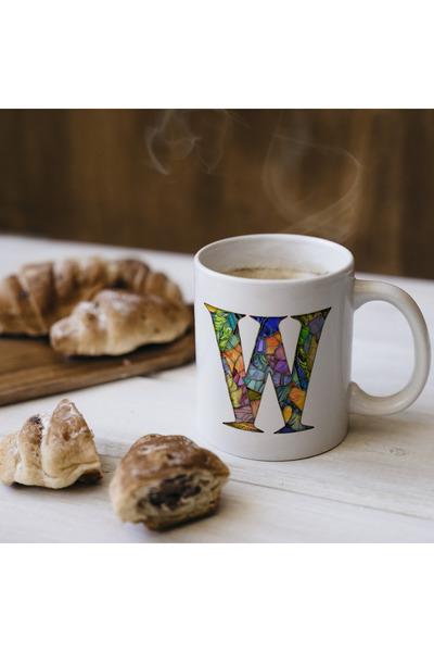 Kupa كوب بحرف W سعة 330 مل – هدية مخصصة بالاسم/الحرف، تصميم حروف ملونة