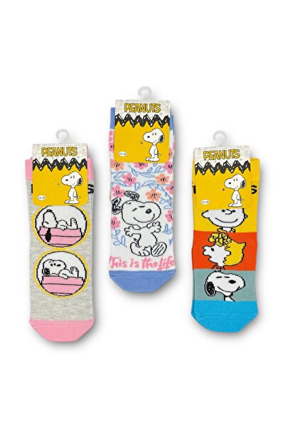 PEANUTS Snoopy Licensed Girls' 3 Pairs of Socks 21603