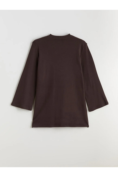 LC Waikiki LCW Modest Cafea New York Brodat Oversize Femei Hanorac Tunică