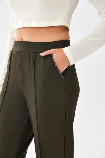 İKİLER Beli Lastikli Cepleri Taş Şerit Detaylı Pantolon 256-2107