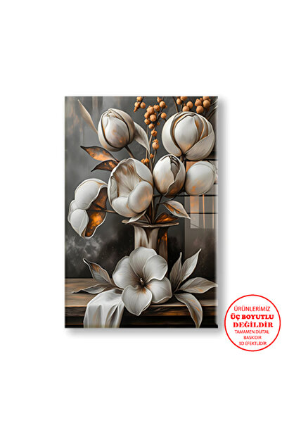 Harikabirev Pictură pe pânză pentru perete pentru sufragerie, efect de vopsea în ulei, manolia albă | TABLO VERTICAL FĂRĂ CADRU