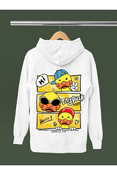 MAGORS Φούτερ με κουκούλα με μακρύ μανίκι από βαμβακερό ύφασμα με στάμπα με πάπια, 3 κλωστές