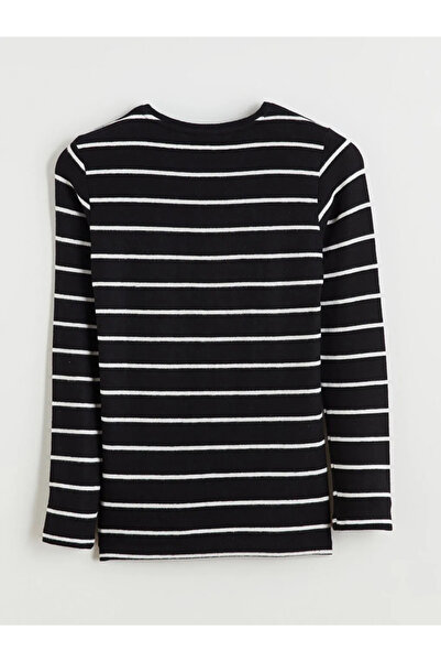 LC Waikiki LCWAIKIKI BasicSiyah Bisiklet Yaka Çizgili Kadın Tişört