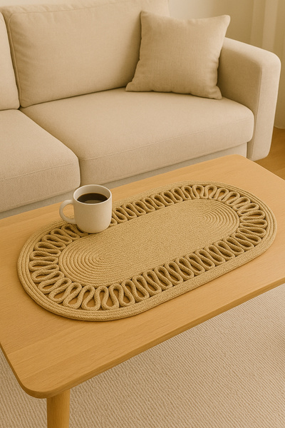 Salvia Dione Wicker Runner Decorative Tablecloth Natural Jute Oval American Service Coffee Table and Table Bohemian Home Decoration