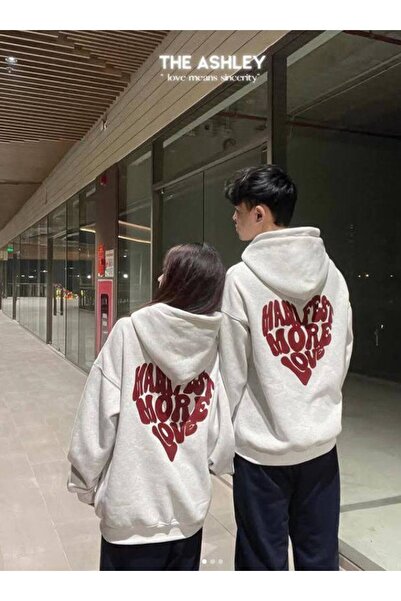 CLASSY.MODA Φούτερ με κουκούλα Unisex με 3 κλωστές, χαλαρή εφαρμογή, τσέπες καγκουρό, Manifest More Love Heart printed