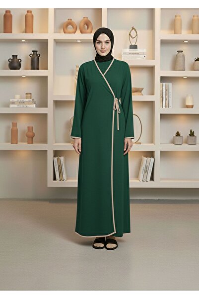 REY-VİA Inside-Out Tie-Up Double-Breasted Collar Prayer Dress Lycra Stretchy ...