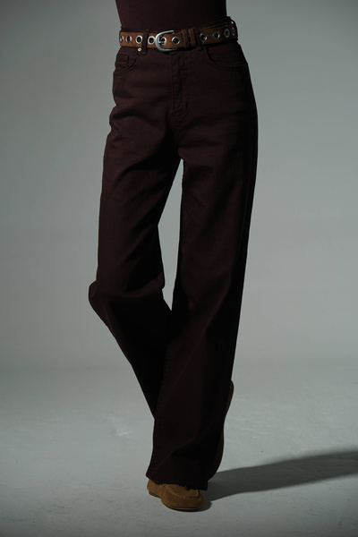 Maule Ψηλόμεσο, ελαστικό ύφασμα τζιν με φαρδύ πόδι Palazzo γυναικείο τζιν παντελόνι @Cesena