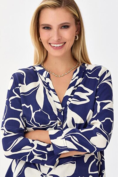 İKİLER Hakim Yaka Önü Düğmeli Bluz 256-3007