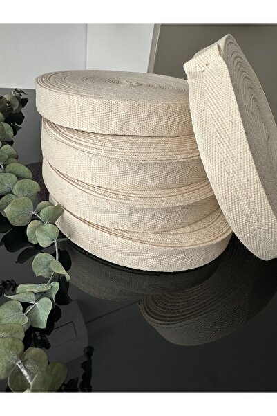 MİRZAS BALKES 2 cm 20 metre Krem rengi çok amaçlı şerit balık sırtı pamuk dokuma emzik askısı Balıksırtı kordon