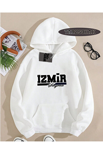 Tarzsokak Hanorac cu glugă alb izmir smyrna cu design special și detaliu plac...