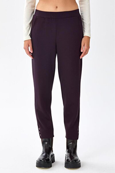 İKİLER Beli Lastikli Paçası Kuşgözü Detaylı Pantolon 256-2119