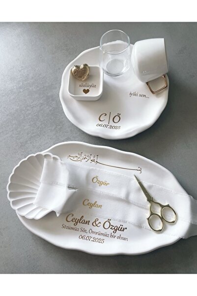 Bautinq Store El yapımı beton nişan tepsisi söz tepsisi damat kahve tepsisi istiridye ve lokumluk(YAZIYOK)